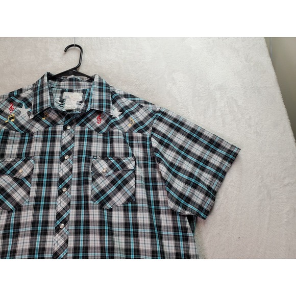 Wrangler Shirt Mens 2XL Teal Multi Plaid Western Rodeo Pearl Snap Button Down - Picture 3 of 8